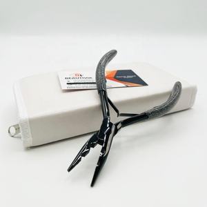 Custom Logo Black Plasma 2-Hole Hair Extension Plier with Glitter <b>Grip</b> Handle Reusable Styling Tool - Product Image 1