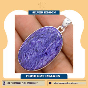 Colgante de Plata de Ley Hecho a Mano con Piedra Preciosa de Charoita Natural, Colgante de Plata con Charoita de Siberia - Product Image 4