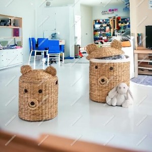Unique Hand Woven Eco Friendly Cute Animal Shape Organizer <b>Nursery</b> Gift Storage Basket With <b>Lid</b> for Kids Toys Container - Product Image 5