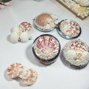 กระจกแต่งหน้าแบบมือถือทรงรี ดีไซน์เปลือกหอย งานฝีมือเวียดนาม ขายส่ง - Product Image 3