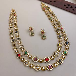 Luxe Moissanite Diamant Look Ensemble de Bijoux Double Couche Long Mala Collier Boucles D'oreilles Élégant En Laiton Cadeau De Mariage pour Les Fêtes - Product Image 1