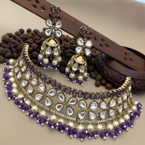 Hermoso diseño chapado en oro con piedras y aspecto de perla conjunto de collar clásico con pendientes para mujeres bodas compromisos desgaste - Product Image 1