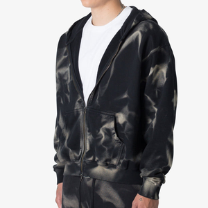 Vintage Heavyweight Soft 100% Cotton <b>Full</b> <b>Zip</b> <b>Hoodie</b> Men Autumn Sun Fade Washed Embroidered Drop Shoulder Thermal Oversized ODM - Product Image 3