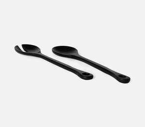 Luxury Handcrafted <b>Matte</b> Black Wooden Salad Server Set Large Long Handle Mixing Spoon And Serving Fork For Kitchen Dining <b>Table</b> - Product Image 5
