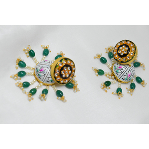 Meenakari-partywear de latón largo, cuentas jhumki, acabado de mate dorado tradicional con pendientes de tuerca meena para niñas y mujeres - Product Image 2