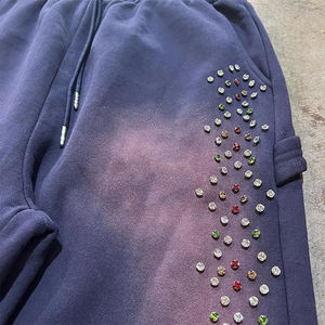 Best Selling Flare Sweat Pants French Terry Vintage Rhinestone Sun Faded <b>Wash</b> Flare Stacked Sweatpants - Product Image 5