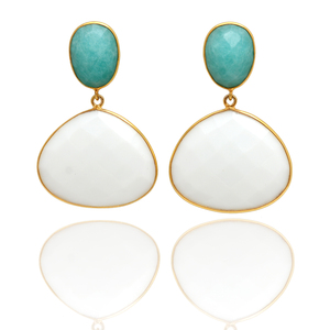 Classique solide 925 boucles d'oreilles en argent Sterling naturel blanc laiteux Amazonite pierre précieuse plaqué or de haute qualité pour cadeau - Product Image 2