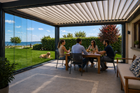 Pergola Bioclimatica Motorizzata 5x5 in Lega di Alluminio Verniciata a Polvere con Lamelle Orientabili e Sistema Zip Blinds - Design Moderno Eco-Sostenibile
