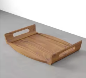 Plateau de service rond en bois d'acacia avec poignées pour servir des boissons décoratives d'Inde - Product Image 6