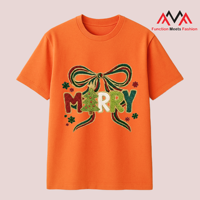T-shirt décontracté à manches courtes pour homme FMF, imprimé graphique Joyeux Noël, coupe classique, orange vietnamien, TC (T-shirt en terylène-coton)