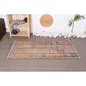 Tapis Vintage en Laine Beige Bleu avec Motif Patchwork Fait à la Main 2,3X4,6 ft Rectangulaire Couloir Design pour Chambre à Coucher Latex Backed - Product Image 1