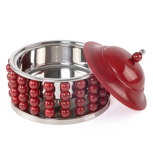 Réchaud alimentaire en acier inoxydable de haute qualité avec un design en résine à pois en relief, magnifiquement conçu par des artisans indiens qualifiés. - Product Image 1