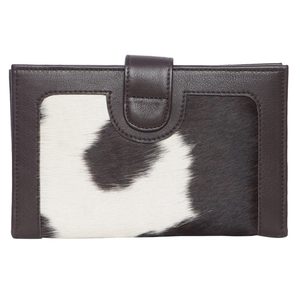 Custom Logo Chocolate Brown Cowhide Wallet with White Leather Lining Zipper Button Wristlet Closures Tassel Handbags <b>Satchels</b> - Product Image 2