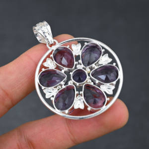 Colgante de piedras preciosas creadas en laboratorio de amatista púrpura hecho a mano 925 plateado diseñador joyería regalo para ella - Product Image 3