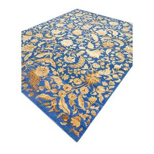 Tapis en laine et soie noué à la main, bleu aurore, motif floral abstrait, pour la maison, le salon, la chambre, patchwork fait main, design rectangulaire pour couloir - Product Image 2