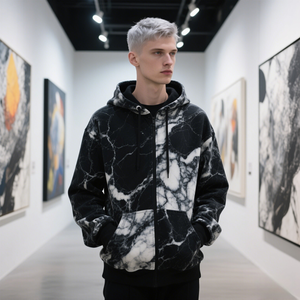 Reversible Marble Washed Hoodies Oversized Custom <b>Distressed</b> Blank Men Hoodies <b>Top</b> Quality - Product Image 2