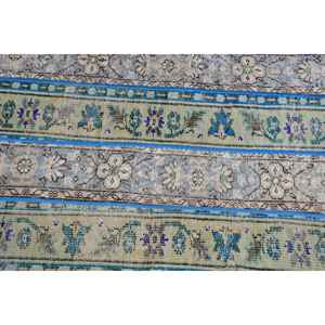 Alfombra Turca Vintage, Alfombra Decorativa de 2.7x6.2 pies, Alfombra de Lana con Diseño de Camuflaje Azul Verde - Product Image 4