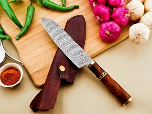 Cuchillo de Chef de Damasco de acero inoxidable personalizado de alta calidad cuchillo de cocina profesional con cubierta de cuero al por mayor - Product Image 2