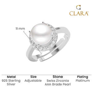Anillos de Plata de Ley 925 de Primera Calidad para Mujer, Chapados en Rodio con Circonita y Perla para Bodas - Product Image 5