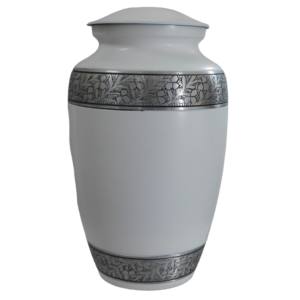 Urnas de cremación para adultos de aluminio clásico superior con banda de grabado Peltre y acabado púrpura para cenizas humanas. - Product Image 5