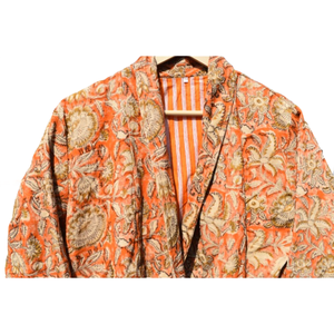 Chaqueta de pana de algodón con estampado Bagru bloqueado a mano con Diseño Artesanal transpirable en cárdigan bohemio - Product Image 5