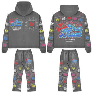 Ensemble de survêtement unisexe 2 pièces pour l'hiver, style streetwear, vintage, délavé à l'acide, surdimensionné, léger, respirant pour homme - Product Image 1