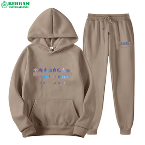 Behram International Top Premium Customized 2-Piece Unisex 100% Cotton Heavyweight Breathable Winter Hooded Drawstring <b>Tracksuit</b> - Product Image 4