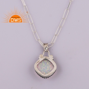 Collar con colgante de piedras preciosas de ópalo verde blanco sintético de plata de ley oxidada, joyería personalizada para mujer, regalo para ella - Product Image 3