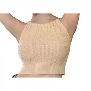 Débardeur décontracté pour femme, respirant, séchage rapide, couleur unie, en nylon/coton tricoté, court, sans manches, noir, pour sortir - Product Image 6