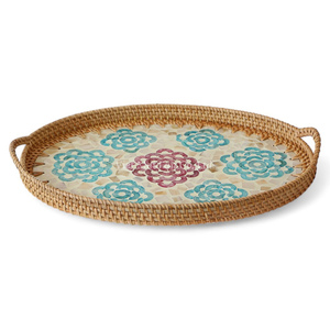 ถาดเสิร์ฟอาหารและเครื่องดื่มทำจากหวายธรรมชาติและมุก สำหรับใช้ในชีวิตประจำวันและบนโต๊ะอาหาร - Product Image 1