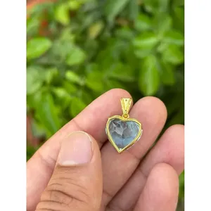 Colgante de Corazón de Plata 925 con Topacio Azul y Diamantes con Baño de Rodio, Colgante Religioso de Oro Rosa, Joyería de Oro - Product Image 4