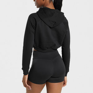 Sweat à capuche court pour femme, confortable et tendance pour l'hiver, en molleton 100% coton épais, personnalisable OEM - Product Image 2