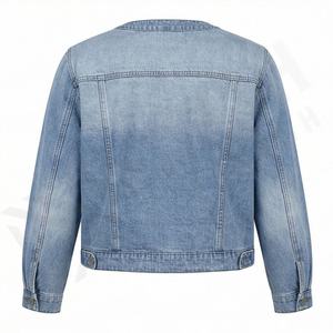 Veste en jean courte à manches longues et col rond pour femmes, taille plus, style tendance, service OEM, personnalisable - Product Image 2