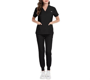 100% algodón elástico Todo Negro 100 algodón Scrubs médico enfermería uniformes mujeres y hombre Scrubs conjuntos 2025 - Product Image 2