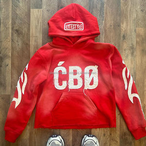 Personnalisé Soleil Faded Patch Distressed Applique Brodé Acide Lavé Crop Hoodie Ensemble Évasé Survêtement Survêtement Hommes - Product Image 3