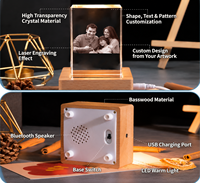 Lampe de chevet cadre photo en cristal avec veilleuse et mélodie, base en bois, portrait personnalisé, cadeau commémoratif, pour bureau d'entreprise, rechargeable