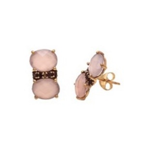 มาใหม่สีชมพู Chalcedony และโกเมนพลอย925เงินสเตอร์ลิงต่างหูรูปไข่ - Product Image 1