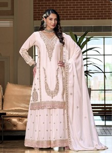 Latest premium chinon silk with embroidery and handwork <b>Kurti</b> Bottom Dupatta, Ready-made Collection, - Product Image 4