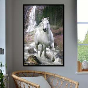 Grey Horse Canvas <b>Poster</b> with Black <b>Frame</b> for Wall Decor - Product Image 1