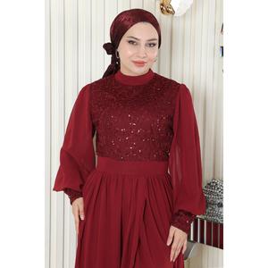 Conjunto de Dos Piezas en Chifón Borgoña, Estilo Casual MSW19190-2, Top Largo y Falda Midi con Decoración de Botones, Diseño Estampado de Verano en Algodón Tejido - Product Image 2