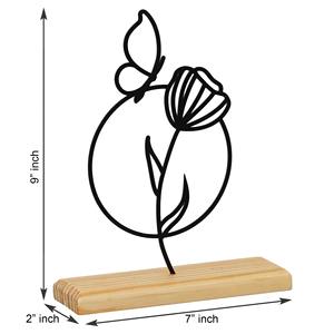 Jolie sculpture de fleurs en métal noir avec base en bois Un décor de table moderne parfait ajoute un charme artistique élégant à n'importe quelle pièce - Product Image 5