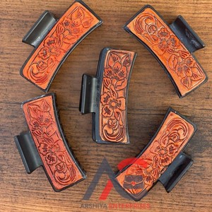 New Arrival Hot Selling Western Stylish Handmade Tooled Engraved Leather <b>Hair</b> Claw <b>Clips</b> Leather Claw <b>Hair</b> Accessories for Women - Product Image 1