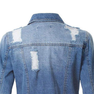 Direct Factory Manufacturer Women Denim <b>Jacket</b> Blue <b>Sequin</b>-Sleeve High Compression Slim Fit Distressed Denim <b>Jacket</b> Women - Product Image 6