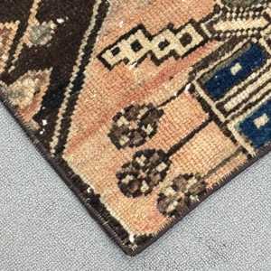 Turkish Vintage Rug, 1.8x1.8 ft Small Rug, <b>Brown</b> Beige Southwestern <b>Wool</b> Rug - Product Image 4