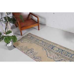 Alfombra Turca Vintage de 2.4x6.6 pies, Alfombra Azul a Rayas - Product Image 3