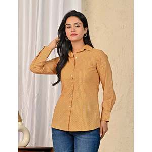 Camisa de Algodón Amarillo para Mujer, con Estampado y Bordado, Manga Larga, Diseño Floral de Lujo, Talla XL, para Primavera y Otoño - Product Image 5