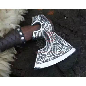 Hache Tomahawk authentique de qualité industrielle, forgée à la main, en acier à haute teneur en carbone, manche en acier, longueur totale de 400 mm, pour couper et façonner - Product Image 4