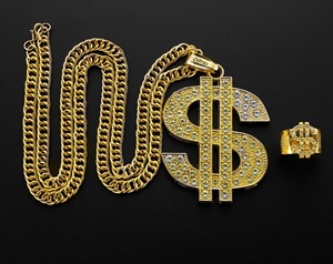 Unisex Hợp Thời Trang Thời Trang Hip-Hop 18K Vàng-Mạ Điện Cuba Dài Chuỗi Vòng Cổ Trong Suốt Rhinestone Dollar Logo Quà Tặng - Product Image 4