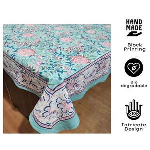ผ้าคลุมโต๊ะแบบใช้ซ้ำได้ทำจากผ้าลินินพิมพ์ลายดอกไม้หรูหราลายนกเป็ดน้ำอินเดียปรับแต่งได้แบบพรีเมียม - Product Image 2