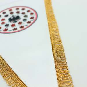 Premium Double-Sided Satin Crystal Fanion <b>Banner</b> with Gold Fringes in Triangular Shape AS0222 - Product Image 2